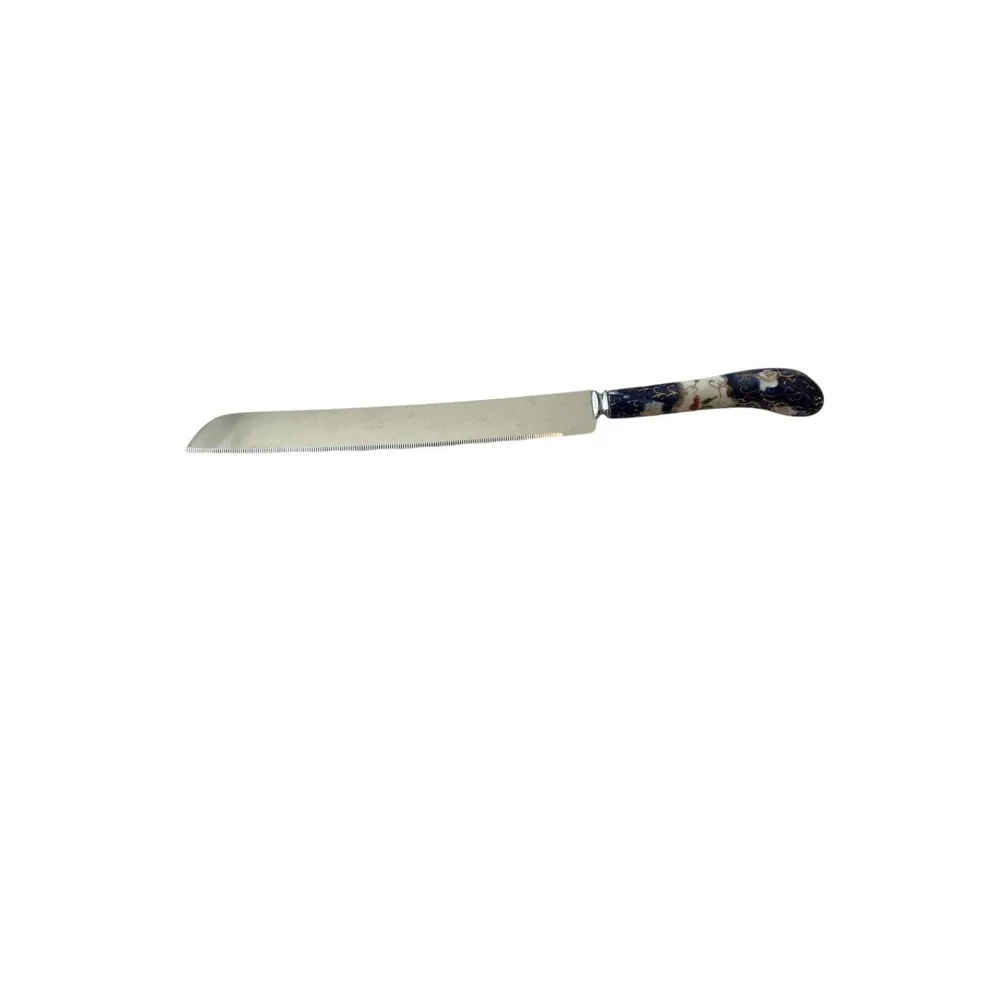 Sheffield England Stainless Steel Bread Knife Cobalt‎ Blue Porcelain Gold Handle